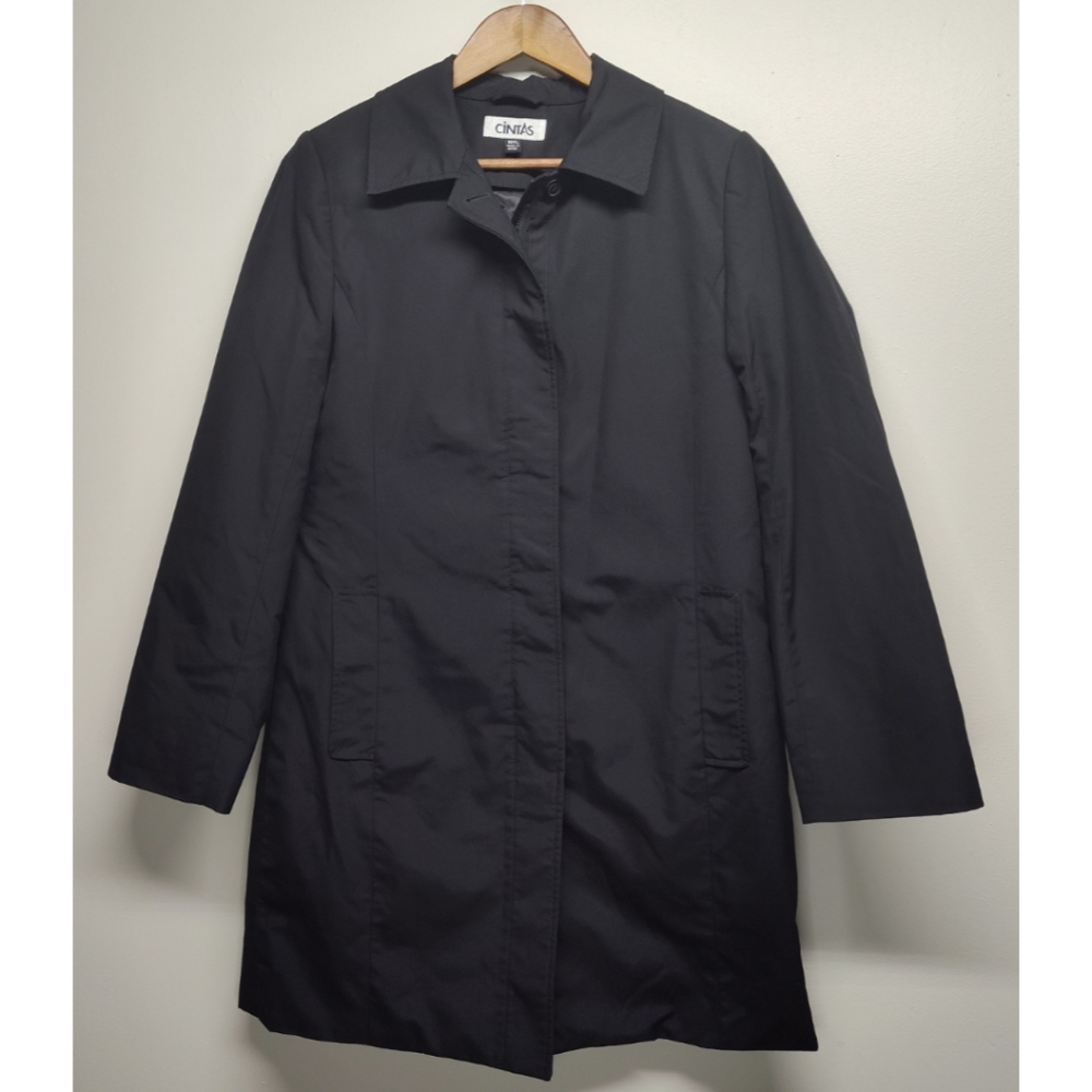 Cintas Vintage Insulated Trench Coat Women Size 10TL Black Full Zip Button Down